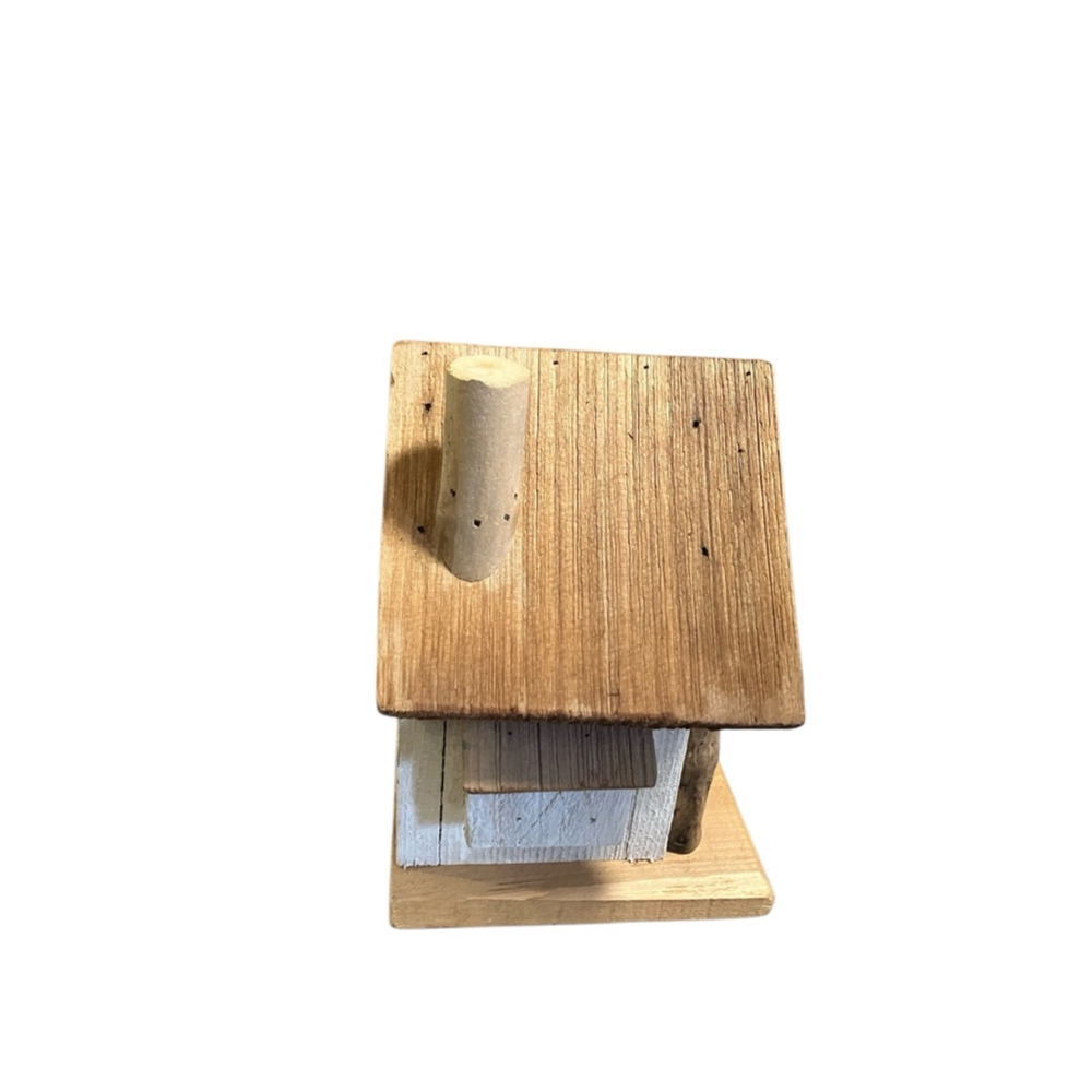 Handcrafted Wood Birdhouse - White & Brown Rustic House. 11x10 inches - Picture 4 of 8